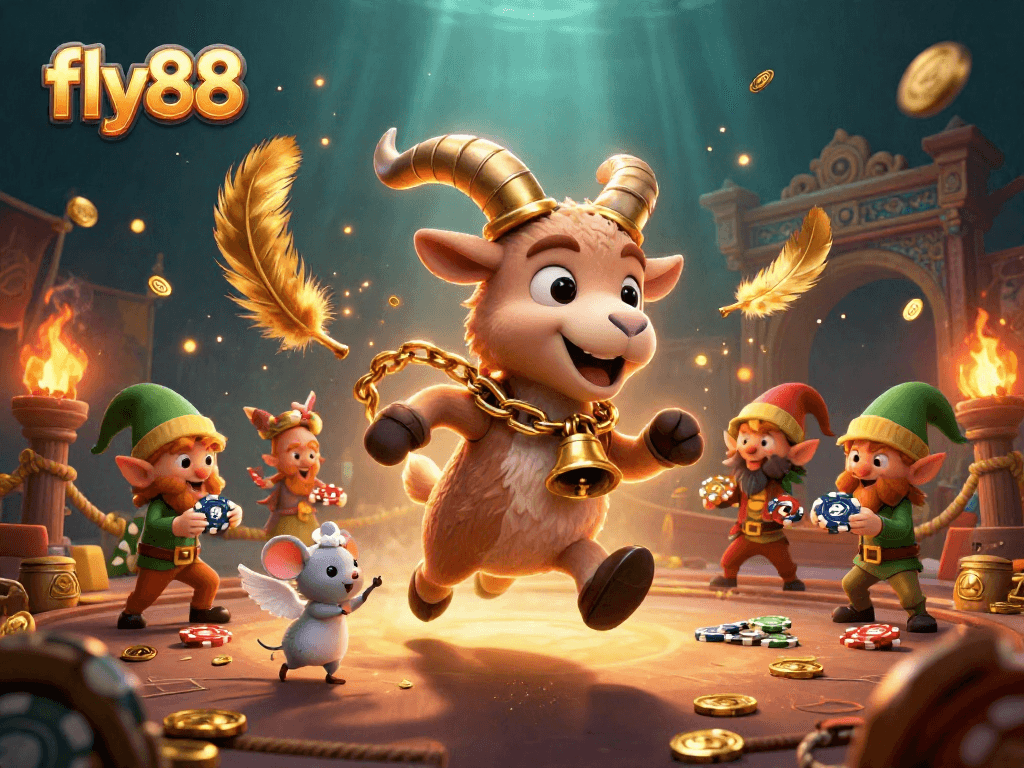 Experience thrilling gameplay at fly88 with cartoon characters in a festive casino adventure!