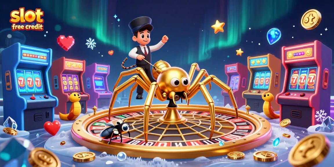 Engage with slot free credit opportunities in an exciting casino-themed 3D illustration.