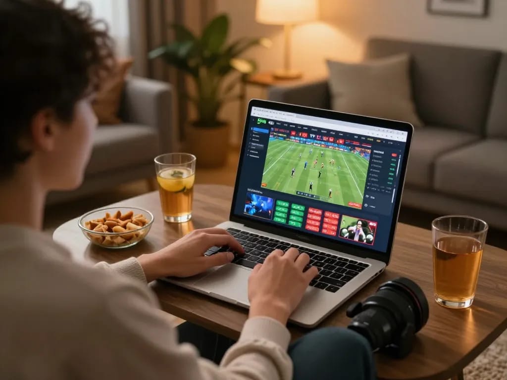 Engaged user analyzing live betting odds on keo nha cai platform from cozy home