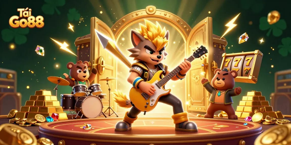 Tải Go88 and experience thrilling casino fun with an electrifying rock star scene filled with treasures!