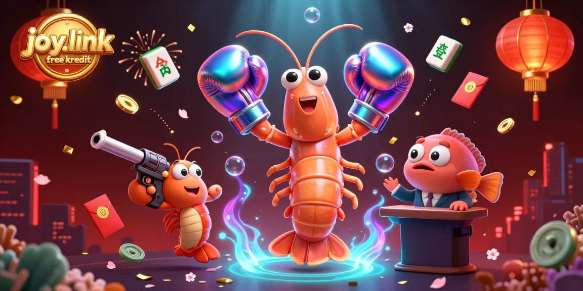 Engage in exciting gameplay with joy.link free kredit, featuring colorful shrimp characters in a vibrant casino scene.