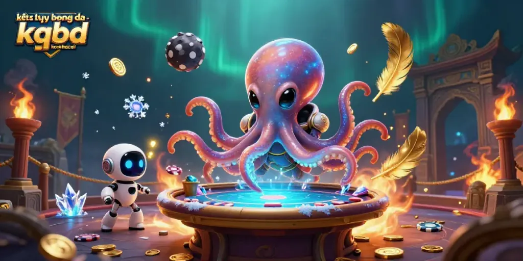 Experience thrilling kết quả bóng đá - kqbd keonhacai action with a vibrant alien octopus and its robot, all in a dynamic gambling scene.