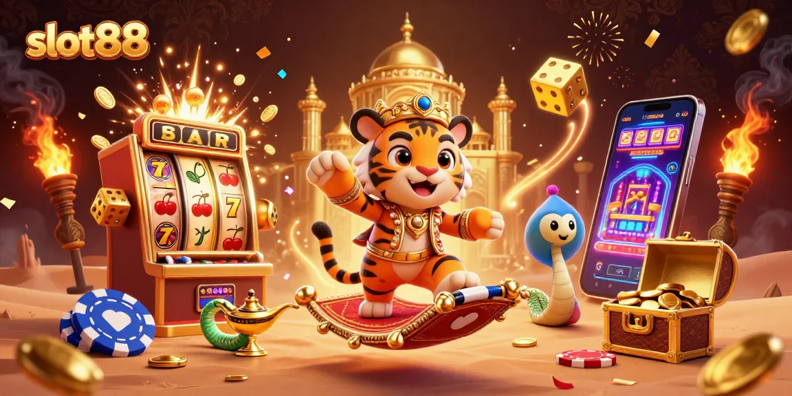 Engage with slot88 in this vibrant casino scene, featuring explosive jackpots and dynamic gaming elements.