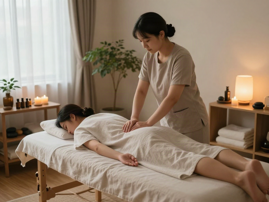 Peaceful 평촌출장안마 session in a serene massage studio.