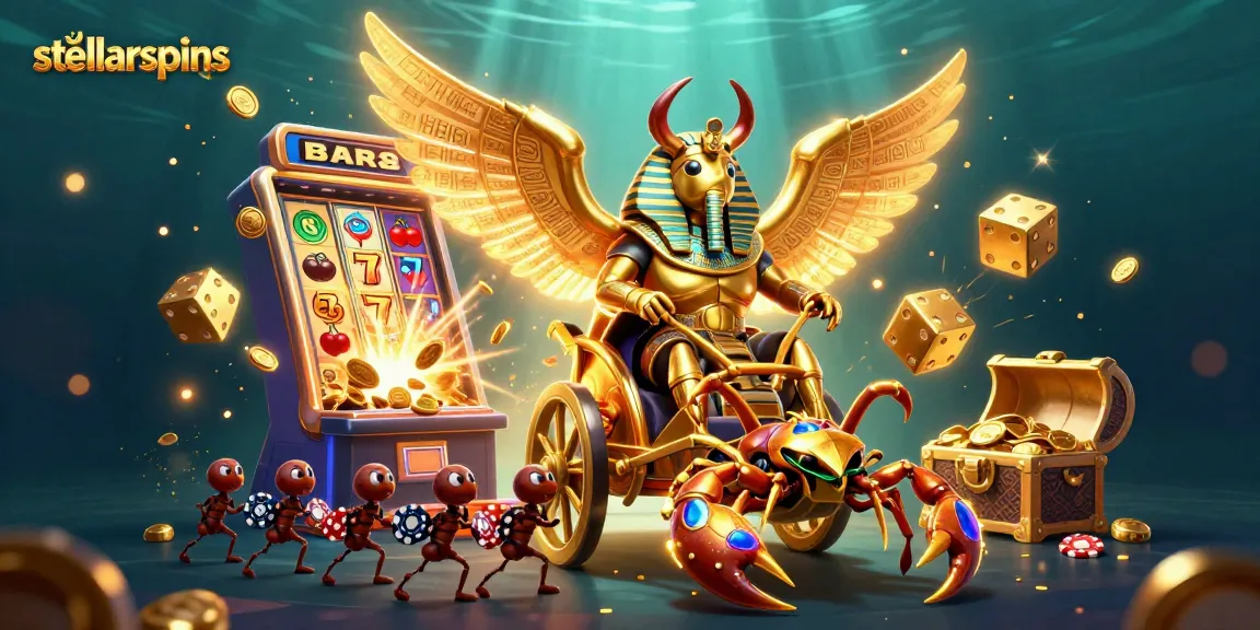 Engage with stellarspins' vibrant jackpot scene filled with coins, cards, and colorful gaming elements.