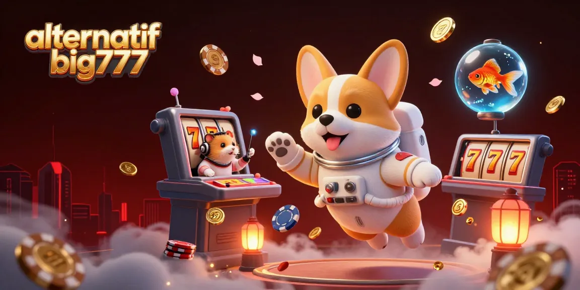 Experience the excitement of alternatif big777 with a vibrant 3D scene featuring a floating corgi in a casino.