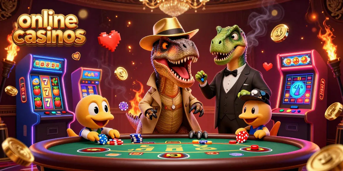Play exciting online casinos with a velociraptor at a blackjack table, high-stakes action!