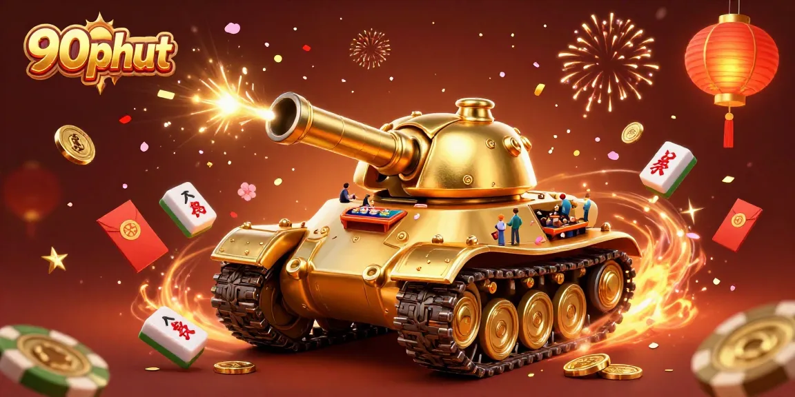 Experience the thrill of 90phut with a golden beetle tank casino celebration, featuring vibrant games and energetic scenes.